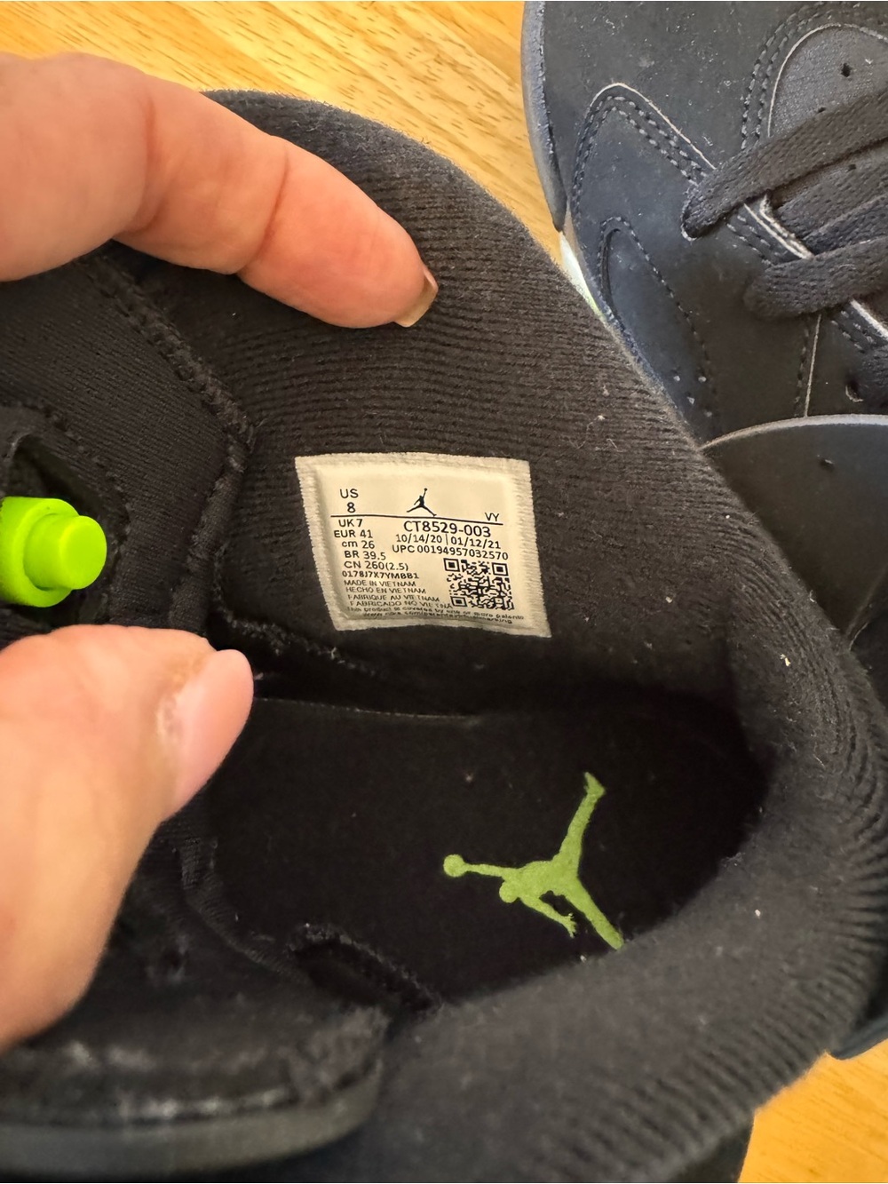 Mens Air Jordan Retro 6 Black Electric Green High-Top Athletic Sneakers Size 8 - Picture 15 of 15